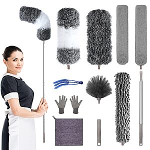 12-Pc AULTONG Microfiber Feather Duster Kit w/ 30"-100" Extension Pole $12