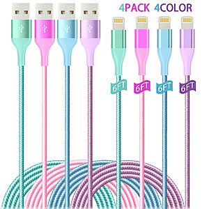 4-Pack 6-Ft HaoKanDe Apple MFi Certified Lightning Cables (Multi-Color) $4.50