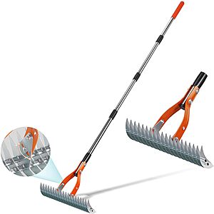 Yofidra 15" Heavy Duty Metal Dethatcher Rake w/ Adjustable Handle $15