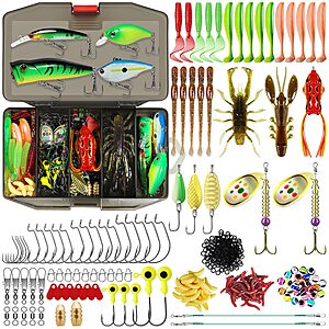 128-Pc TRUSCEND Tackle Box Kit w/ Lures, Baits, Hooks & More $13