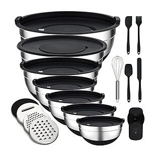 16-pc Unokit Stainless Steel Nesting Mixing Bowl Set w/ Lids, Graters & Utensils $25