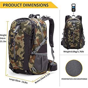 40L Speedpark Lightweight Waterproof Ripstop Nylon Hiking Backpack w/ Rain Cover from $14.45