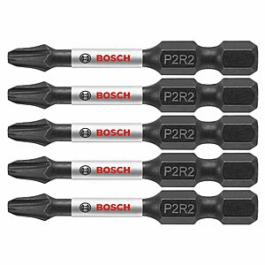 5-Pc Bosch Impact Tough 2" Phillips/Square #2 Power Bits $3.85