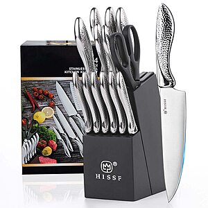 14-pc HISSF Knife Set w/ Block & Built-in Sharpener $29 + Free S&H