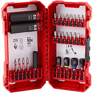26-Pc Milwaukee Shockwave Drive & Fasten Electric Tool Bit Set $21.90