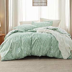 3-Pc Bedsure Queen Size Reversible Floral Comforter Set (Sage Green) $18