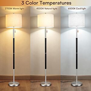 62" Karjoefar Mid Century Metal Base Floor Lamp w/ 13.2" Shade & 3 Color Temps $20 + Free S/H