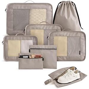 8-pc LIGHT FLIGHT Travel Packing Cubes Set (Latte Brown) $9.45