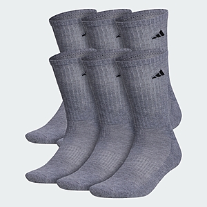 6-Pk adidas Men's Athletic Cushioned Crew Socks: White $9.60, Grey $9 + Free S&H