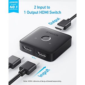 Anker 2-In-1 4K/60Hz HDMI Monitor Switch (Black) $10