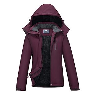 CAMEL CROWN Women's Waterproof Winter Ski Jacket w/ Hood (Black, Dark Purple) from $20 + Free S&H