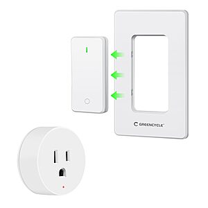 Greencycle Remote Control Round Outlet w/ Detachable Wireless Wall Switch $10