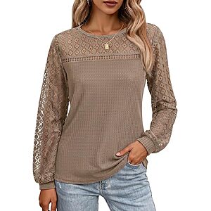 PINKMSTYLE Women's Crochet Waffle Knit Long Sleeve Shirt (Various) from $6.50
