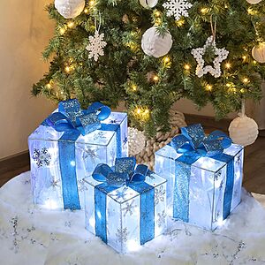 3-Pc Lauzior Indoor/Outdoor Christmas Gift Box Decorations w/ 60 LED Lights $14.85
