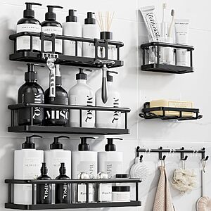 6-Pc Yasonic Shower Caddy Organizers w/ Hooks (Black) $10