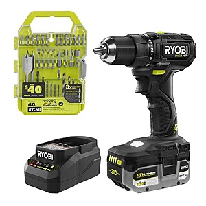 RYOBI ONE+ 18V 1/2" Drill/Driver w/ 4Ah Battery & 40-pc Drill/Impact Drive Kit $108.95