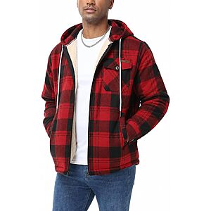 ZITY Men's Flannel Shirt Jacket Plaid Cotton Hoodie Coat $15 + Free S&H
